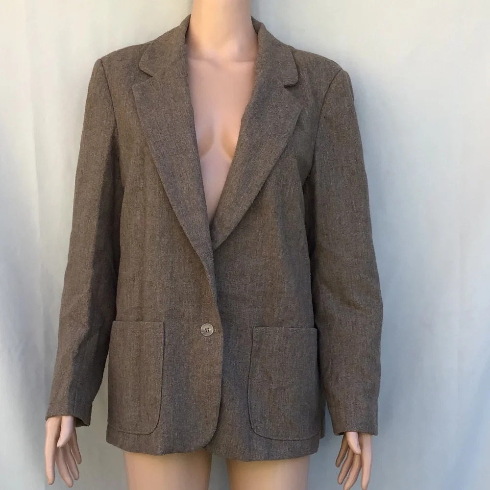Vintage rrrrruss Togs Women’s Wool blazer Coat Light Brown 2 Button Front Large